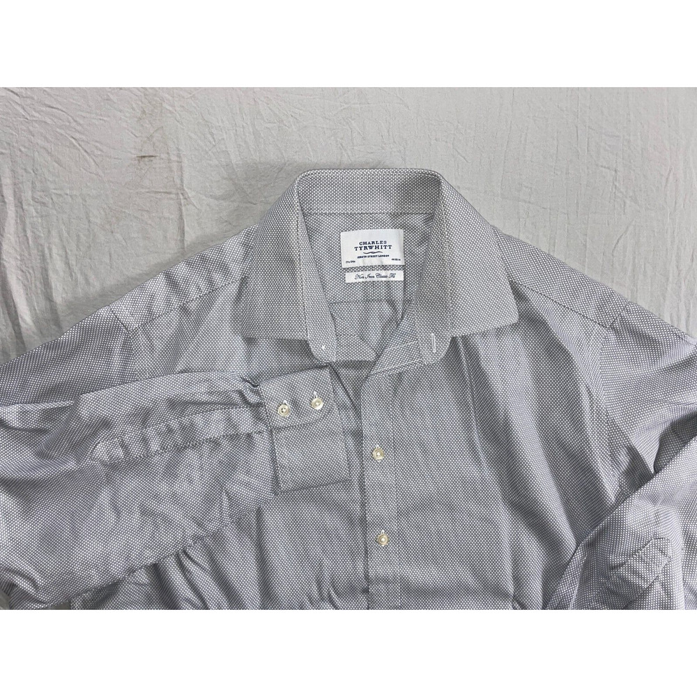 Charles Tyrwhitt Non-Iron Classic Fit Cotton Dress Shirt. Birdseye, 17.5-34. EUC